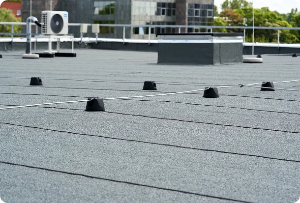 Flat commercial roof with HVAC units